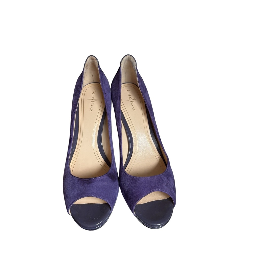 Cole Haan Nike Air Purple Suede Peep Toe Platform Pumps Heels D38351 Womens 8.5B - Picture 2 of 11